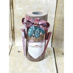 Wood SANTA CLAUS Candle Holder 4” Carved MIDWEST of Canon Falls